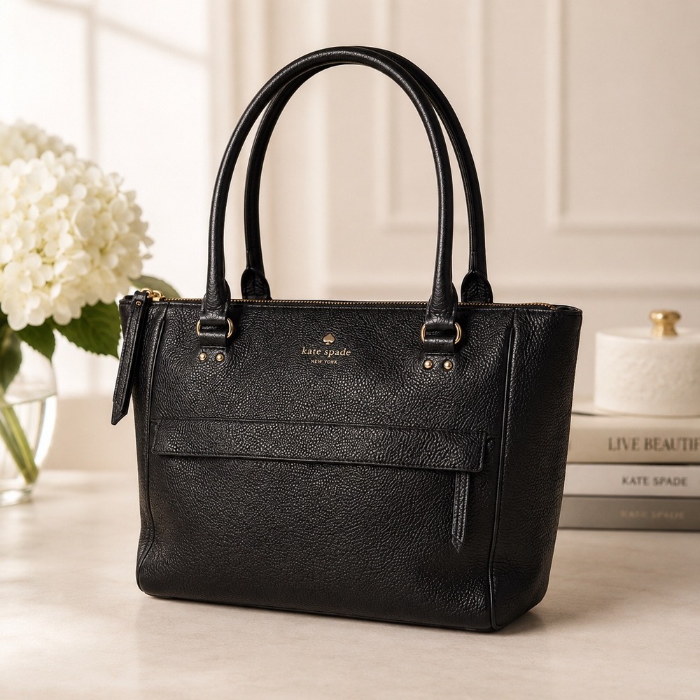 Kate Spade Grant Park Alida Tote Black Pebbled Leather Bag Purse Luxury Chic